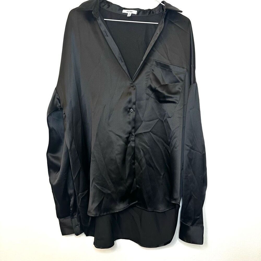 EVNL Black Satin Long Sleeve Shirt Medium
